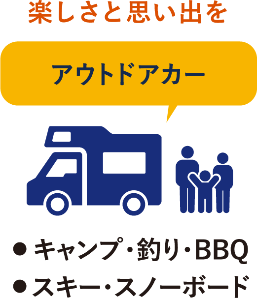 楽しさと思い出を。アウトドアカー。キャンプ・釣り・BBQ。スキー・スノーボード。